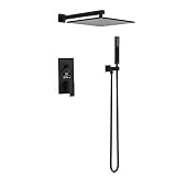 Ksunun Duschsystem Schwarz, Unterputz Duscharmatur Komplettset Mit LCD-Temperaturanzeige, Duschamaturenset Regendusche, Duschset Mit Duschkopf Regendusche Und Handbrause, Dusche Regendusche Set