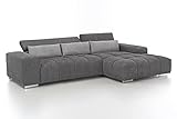 Mivano Ecksofa Orion / Große Eckcouch mit XL-Recamiere, Kopfteilfunktion und Kissen / 307 x 73 x 186 / Mikrofaser, Grau/Hellgrau