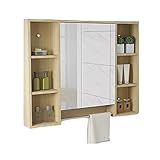 Schrank mit Spiegel Wandschrank Hängeschrank Wandtyp Schrank Hängeschrank mit Regal Aufbewahrungsschrank Geeignet für Ruheraum Bad und Küche (Farbe: Braun Größe: 100 cm)
