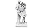 formano Moderne Skulptur Dekofigur Liebespaar Paar mit Herz auf Sockel 27 cm Weiss-Silber