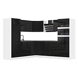 Belini Küchenzeile Küchenblock Küche L-Form Stacy Küchenmöbel mit Griffe, Einbauküche ohne Elektrogeräten mit Hängeschränke und Unterschränke, ohne Arbeitsplatten, Schwarz Hochglanz