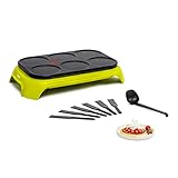 Tefal PY5593 Crep'Party Colormania Crêpemaker | Platte mit 6 Crêpe-Mulden | Thermo-Spot-Temperaturindikator | inkl. 6 Spatel und eine Kelle | Gelb/Schwarz