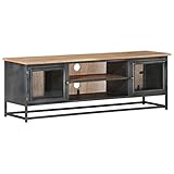 TV-Konsole TV-Schrank Lowboard Fernsehtisch Beistelltisch mit 2 Fächer und 2 Glastüren, Fernsehschrank Medienkonsole für Wohnzimmer & Schlafzimmer, Grau 120x30x40 cm