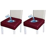 Bestenrose Stuhlhussen 2er/1er Set Stretch Stuhlbezug Sitzfläche PU Leder Wasserdichter Bezug Sitzbezüge Beschützer Stuhlhussen für Esszimmerstuhl Sitzkissen Keine Rückenlehne (Weinrot, 2er Set)