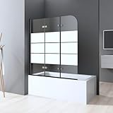 Boromal Duschwand für badewanne 120x140cm Milchglas Streifen Duschwand Schwarz 3-teilig Faltbar Badewannenaufsatz Duschtrennwand Duschabtrennung mit 6mm ESG Glas, Schwarz