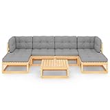 Tidyard 7-TLG. Lounge Gartenmöbel Set, Loungemöbel Garten Holz, Gartenlounge Set, Modulares Sofa mit Kissen Kiefer Massivholz