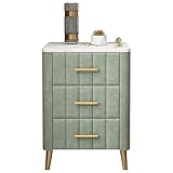 FaIruo Nordischer Nachttisch Kleiner Schließfächerleuchte Luxus Marmor Nachttisch Mit 3 Schubladen Wohnzimmer Schlafzimmer Sofa Seitentisch Lagerschrank, 40 * 40 * 55 cm/Grün
