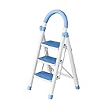 TEmkin Step Ladders Neue 3-Stufen-Leiter mit Sicherheitshandlauf und breiter Plattform, moderner Grauer klappbarer Tritthocker, Metall-Trittleitern für die Küc