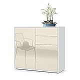 Vladon Sideboard Ben, Kommode mit 2 Türen und 2 Schubladen, Weiß matt/Creme Hochglanz (79 x 74 x 36 cm)
