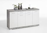 deine-tante-emma 4020-404 Bristol 4 XL Beton grau/Edelglanz weiß Kommode Beistellkommode Sideboard 50 cm Tiefe