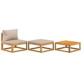 Gartenlounge Set Akazienholz | 3-teilig | Gartensofa Fußstütze Gartentisch | Holzmöbel Gartenmöbel Sofa Balkonmöbel Terrassenmöbel (Hellbraun)