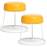 Runder Abnehmbarer Fußhocker aus Schmiedeeisen für Wohnzimmer, Schlafzimmer, 2-teilige, stapelbare, gepolsterte Fußstütze, Schuhwechselhocker, 36 cm, weiß, gelb