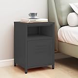 JUNZAI Nachttisch, Nachtschrank, Nachtkästchen, Bedside Table, Komodenschrank, Nachtkommode, Beistelltisch, Nightstand, Schlafzimmer Möbel, Anthrazit 35x35x51 cm Stahl