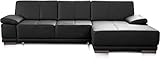 CAVADORE Schlafsofa Corianne / Eckcouch mit Bettfunktion und beidseitiger Armteilverstellung / 282 x 80 x 162 / schwarz