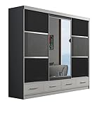 BETTSO -Kleiderschrank Schwebetürenschrank mit Spiegel, mit Kleiderstange Viel Stauraum, geräumige Regalen für Schlafzimmer,Kinderzimmer oder Wohnzimmer-MORA BIS 250