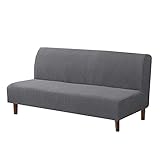 SXGCH Futon-Überzug, Stretch, armlos, Sofabezug ohne Armlehnen, Sofa-Bettbezug, 3-Sitzer, kariert, Spandex-Couchbezug für Wohnzimmer, Haustier-Hellgrau-L 185 m-215 m (72-84 Zoll)