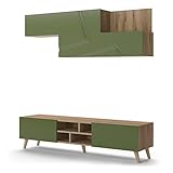 Vicco Wohnwand Lowboard Hängeschrank Jesse Eiche Grün 150x50 150x37 modern Wohnzimmer Schrank Wohnzimmermöbel Fernsehregal Klapptür Schrankfach Möbelset