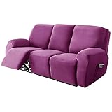 HUANXA Weiche Samt-Liegesofabezüge 1 2 3 Sitzer Stretch Cozy Staubdichter Sofabezug Rutschfester Möbelschutz Für Hunde Katzen,Waschbar -Violett-3Sitz(8Stck)
