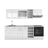 Vicco Küchenzeile Einbauküche Küchenschränke R-Line Weiß Küchenmöbel (Weiß Hochglanz ohne Arbeitsplatte, 240 cm)