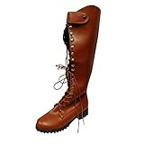 Dorical Damen Stiefel Overknees Übergrößen Flandell Herbst Winter Schnürsenkel Casual Kunstleder Blockabsatz Bequem Langschaft Niedriger Stiefel Stiefel für Frauen Gr 35-43(Gelb,42 EU)