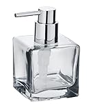 WENKO Seifenspender Lavit Transparent Echtglas - Flüssigseifen-Spender, Spülmittel-Spender Fassungsvermögen: 0.28 l, Glas, 8 x 8.5 x 8 cm, Transparent