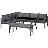 Outsunny 4-teiliges Gartenmöbel-Set mit Beistelltisch Balkonmöbel Set Sofa mit Kissen L-Form Outdoor Aluminium Grau