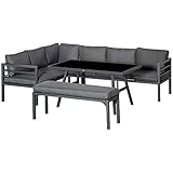 Outsunny 4-teiliges Gartenmöbel-Set mit Beistelltisch Balkonmöbel Set Sofa mit Kissen L-Form Outdoor Aluminium Grau