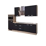 MMR Küchenzeile London - mit E-Geräten - Glaskeramik-Kochfeld - 13-teilig - Hoch-Hängeschrank - Breite 270 cm - Anthrazit