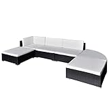 CIADAZ 6-TLG. Garten-Lounge-Set mit Auflagen, Gartenlounge, Balkon Möbel, Terrassenmöbel, Lounge Gartenmöbel Set, Loungemöbel Terrasse, Balkon Lounge, Poly Rattan Schwarz