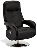 Ibbe Design Schwarz Leder Drehbar Relaxsessel mit Elektrisch Verstellbar Relaxfunktion und Fussteil Stressless Fernsehsessel Bull, 79x85x115 cm