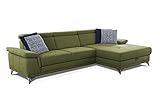 CAVADORE Ecksofa Cardy inkl. Federkern / L-Sofa mit Schlaffunktion, Bettkasten, verstellbaren Armlehnen + Kopfteilen / XL-Recamiere / 289 x 83 x 173 cm / Fleckschutz-Bezug Grün