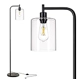 addlon LED Stehlampe Industrielle, Modern Stehlampe Schwarze Standleuchte Glasschirm, E27 Stehleuchte Wohnzimmer mit Fußschalter Wohnzimmer Schlafzimmer Büro (Inkl LED Glühbirne)