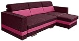 MKS MEBLE Ecksofa Wohnzimmer - Wohnlandschaft - U-Form Couch mit Schlaffunktion - Bettsofa - Wohnzimmer U Couch - Polstersofa mit Bettkasten - R-Mini Violett und Rosa