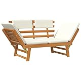 Sweiko 75' Akazie Massiv Sonnenliege, 2-in-1 Gartenbank/Gartenliege mit Auflagen, Sitzbank Bank Liege Gartenmöbel Balkonbank Parkbank Terrasse Sofa Couch Verstellbare Armlehnen Braun