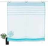 Devola Raffrollo transparent Ösenrollo Voile Raffgardinen Modern Rollo mit Hakenaufhängung Faltvorhang Dekoration Vorhänge BxH 80x140cm Türkis 1er Pack