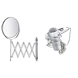 WENKO Kosmetik-Wandspiegel Teleskop Exclusiv, Kosmetikspiegel mit 100%-Spiegelfläche & 3-Fach Vergrößerung : Ø 17 cm & höhenverstellbar, 19 x 38,5 x 50 cm, Chrom & Turbo-Loc® Haartrocknerhalter