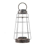 Kerzenleuchter Kerzenhalter Vintage Distressed Metal Candle Lantern mit Griff, Säulenkerzenhalter mit Glas Bauernhaus Laterne for Hochzeitsfeier Garten Innen im Freien im Freien Gebrauch für Wohnzimme