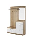 Garderobe Flurgarderobe Schrank Kompaktgarderobe Dielenschrank Wandschrank Regal Möbel Diele & Flur Kleiderschrank, Schuhschrank, Spiegel, Mirella Eiche Riviera/Weiß