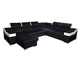 all4all Ecksofa mit Schlaffunktion Cleo Pano Bettkasten Wohnlandschaft XXL Gewebe verstellbare Kopfstützen Schwarz Grau Modern 19 (Links)