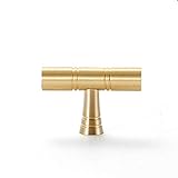 KonieE Solide Messingküchenschrankgriffe Runde T -Bar -Schrank -Türknöpfe Bogen Ziehen, Reine Kupfermöbel Schubladengarderobe Griff, Moderne Badezimmermöbel Hardware, Gebürstetes Gold (Asingle Loch)/B