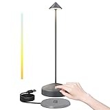 GGNOO Led Akku Tischlampe Aus Aluminium Dimmbare Led-Tischlampe 2700k- 6000k Tischleuchte Kabellos Touch-Steuerung Ip54 Wasserdicht FüR Innen-/AußEnbereich Restaurant Bar Terrasse Schlafzimmer (grau)