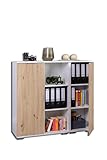 Kommode Bücherschrak Aktenschrank Meerzweckkommode Abstellkommode 120,3 x 109,5 x 35 cm (Weiß/Artisan Oak)