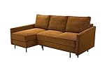 BETTSO -Ecksofa mit Schlaffunktion und Bettkasten - Scandinavian Design Couch, Sofagarnitur, Couchgarnitur, Polsterecke,Cord Stoff-Emma Honiggelb