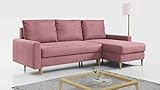 MKS Meble Ecksofa - L-Form Sofa Mit Schlaffunktion - Wohnlandschaft - Wohnzimmer L Couch - Polstersofa mit Bettkasten - Rosa LANG