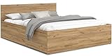 Schlafzimmer Bett mit Bettzeug Aufbewahrung – Möbelplatte – Hochgezogener Lattenrost – Panama – 120/140/160/180 x 200 – (Eiche Craft, 180x200)
