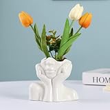Disoza Weiß Vasen Tischdeko Keramik Modern Gesicht Vase Vintage Weiß Vase für Pampasgras Blumen Trockenblumen Blumenvase Vasen für Wohnzimmer Hochzeit Porzelan Küche Büro Vase 14x15.5cm