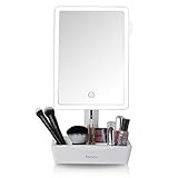 Fancii Schminkspiegel Beleuchteter LED Kosmetikspiegel mit 10-Fach Vergrößerung ausziehbar und Licht dimmbar + 5-Fächer für Make Up I 23x16cm großer Spiegel schwenkbar
