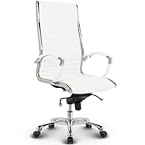 VERSEE Design Bürostuhl Chefsessel Montreal - Echt-Leder - weiß - Drehstuhl, Bürodrehstuhl, Schreibtischstuhl, Chefstuhl, Designklassiker, hochwertige Verarbeitung, Stuhl, 150 kg Belastbarkeit