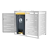 [en.casa] Mülltonnen Verkleidung 'Fahrenwalde' Aufbewahrugsbox für 2 Tonnen Mülltonnenbox Edelstahl Aufbewahrungsbox Silber 116x132x80cm
