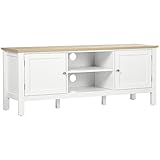 HOMCOM TV-Lowboard Fernsehschrank mit 2 Schränken und 2 offenen Regalen TV Schrank mit Kabelführungslöcher Unterschrank TV-Kommode Fernsehtisch Landhausstil Weiß+Natur 120 x 35 x 48cm